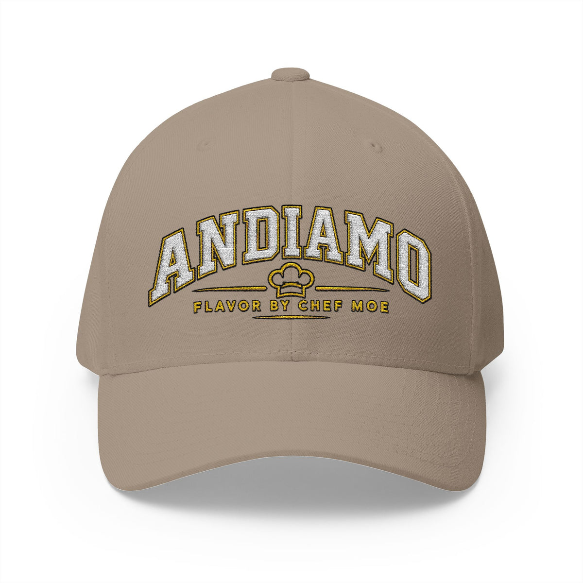 Embroidered 'ANDIAMO' Chef Logo Cap — Closed-Back Structured Hat