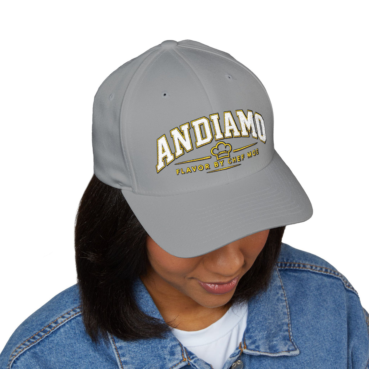 Embroidered 'ANDIAMO' Chef Logo Cap — Closed-Back Structured Hat