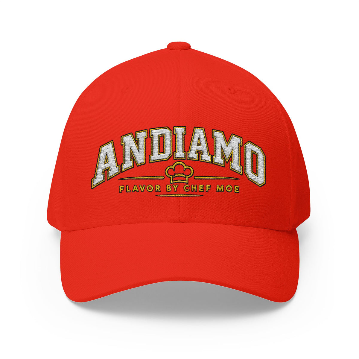 Embroidered 'ANDIAMO' Chef Logo Cap — Closed-Back Structured Hat