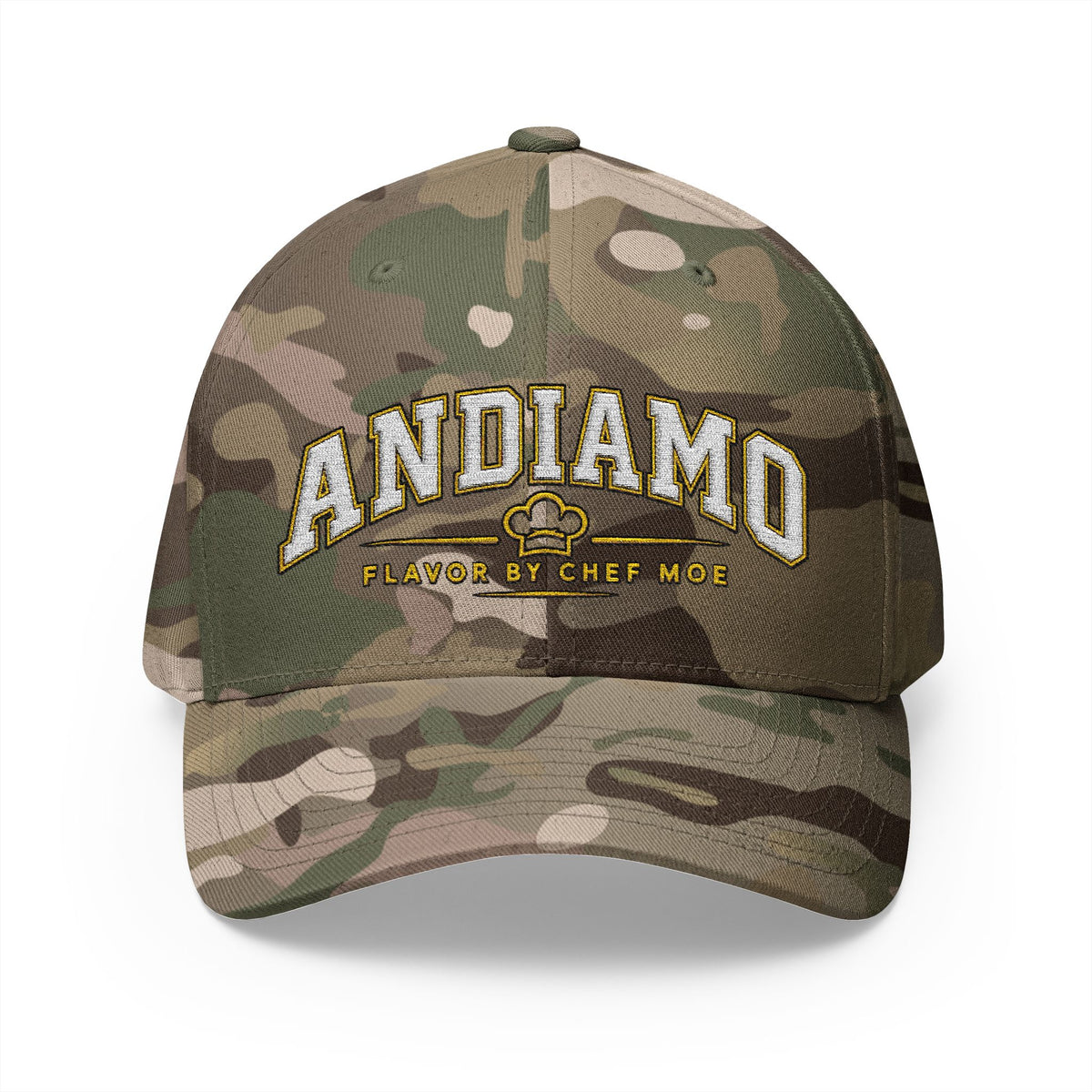 Embroidered 'ANDIAMO' Chef Logo Cap — Closed-Back Structured Hat