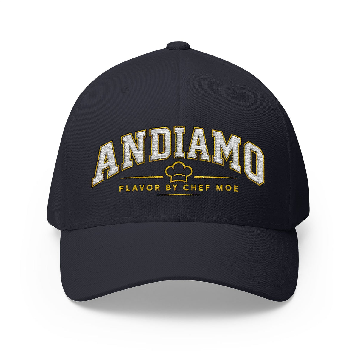 Embroidered 'ANDIAMO' Chef Logo Cap — Closed-Back Structured Hat