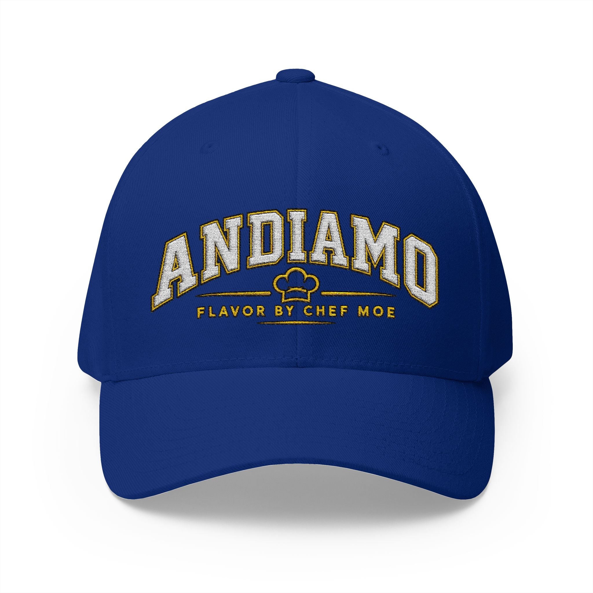 Embroidered 'ANDIAMO' Chef Logo Cap — Closed-Back Structured Hat