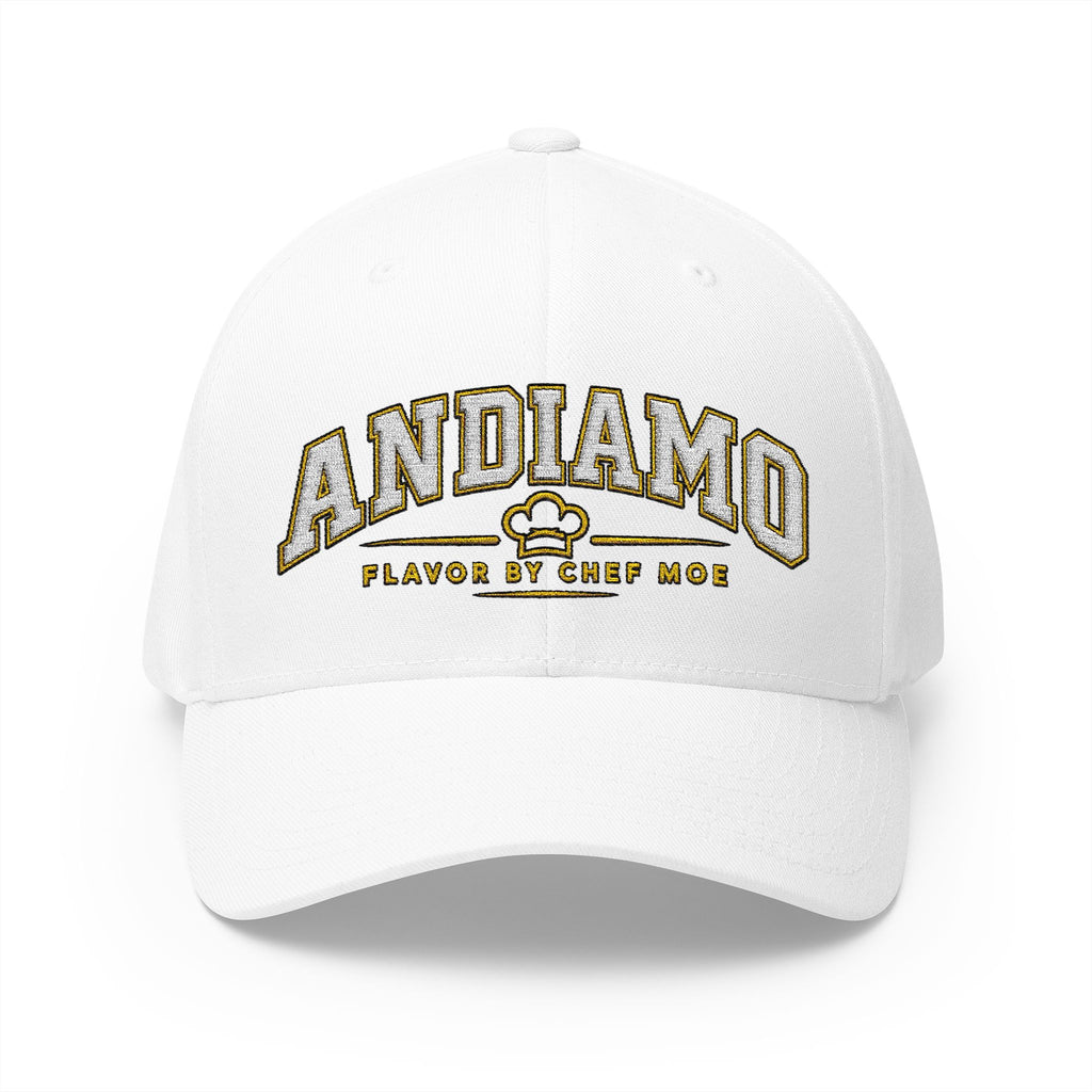 Embroidered 'ANDIAMO' Chef Logo Cap — Closed-Back Structured Hat