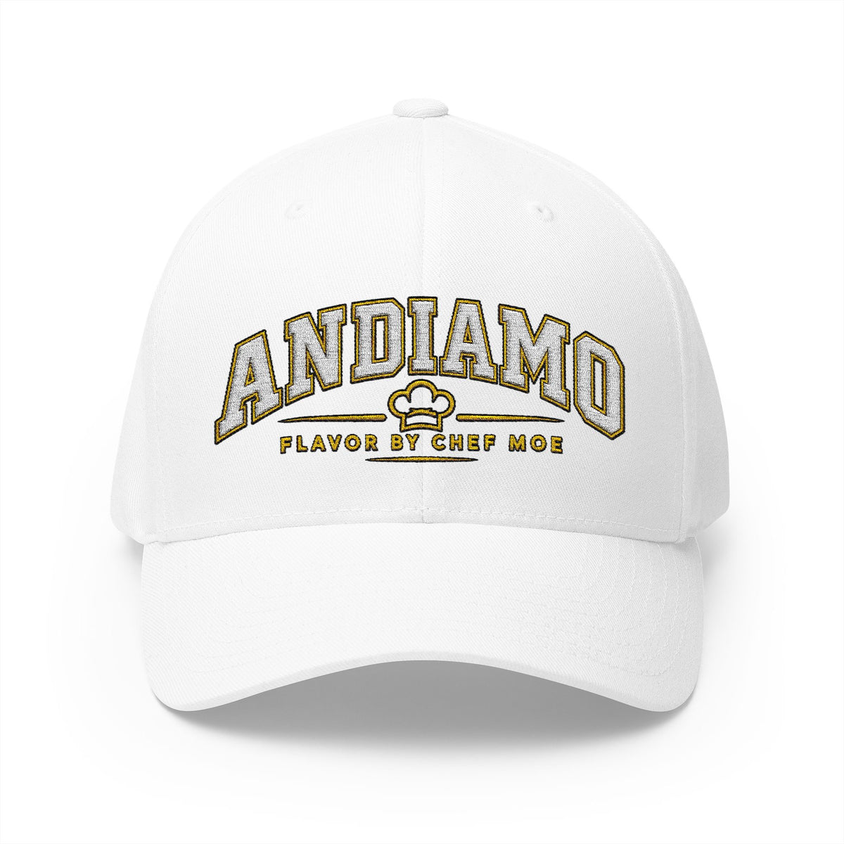 Embroidered 'ANDIAMO' Chef Logo Cap — Closed-Back Structured Hat
