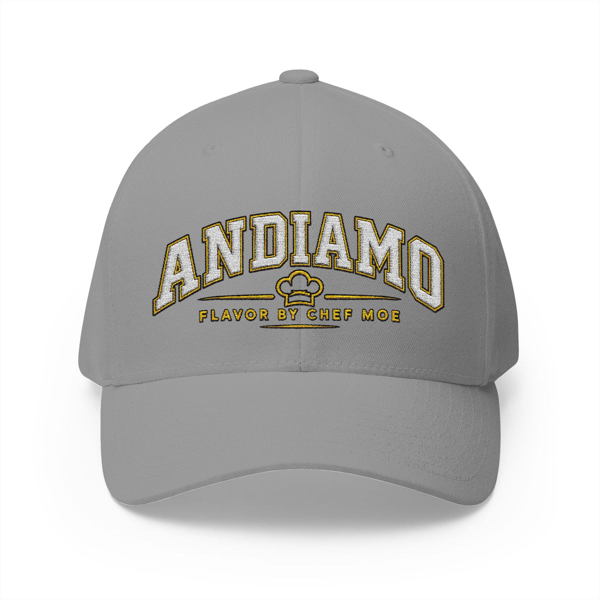 Embroidered 'ANDIAMO' Chef Logo Cap — Closed-Back Structured Hat