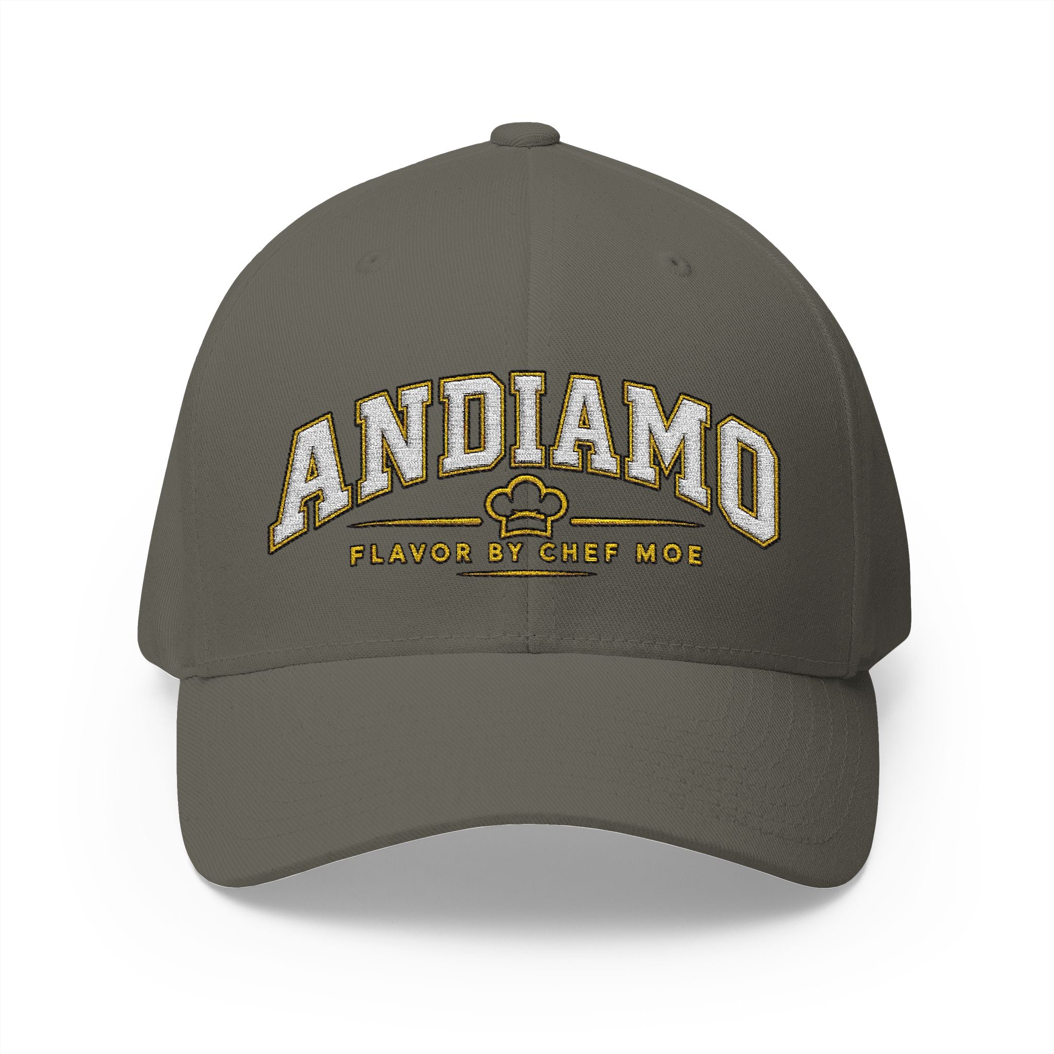 Embroidered 'ANDIAMO' Chef Logo Cap — Closed-Back Structured Hat