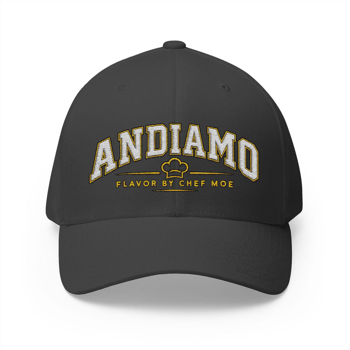 Embroidered 'ANDIAMO' Chef Logo Cap — Closed-Back Structured Hat